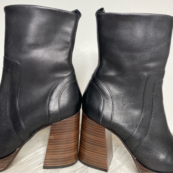 Steve Madden Edson Black Leather Heeled Platform Bootie 8.5 - Picture 8 of 13